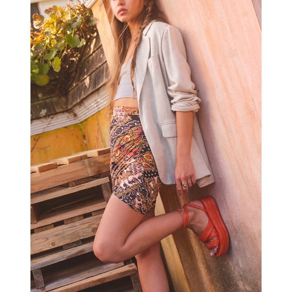 🎉LAST CHANCE🎉 NWT Free People She's Something Else Printed Mini Skirt / Black - Picture 5 of 7